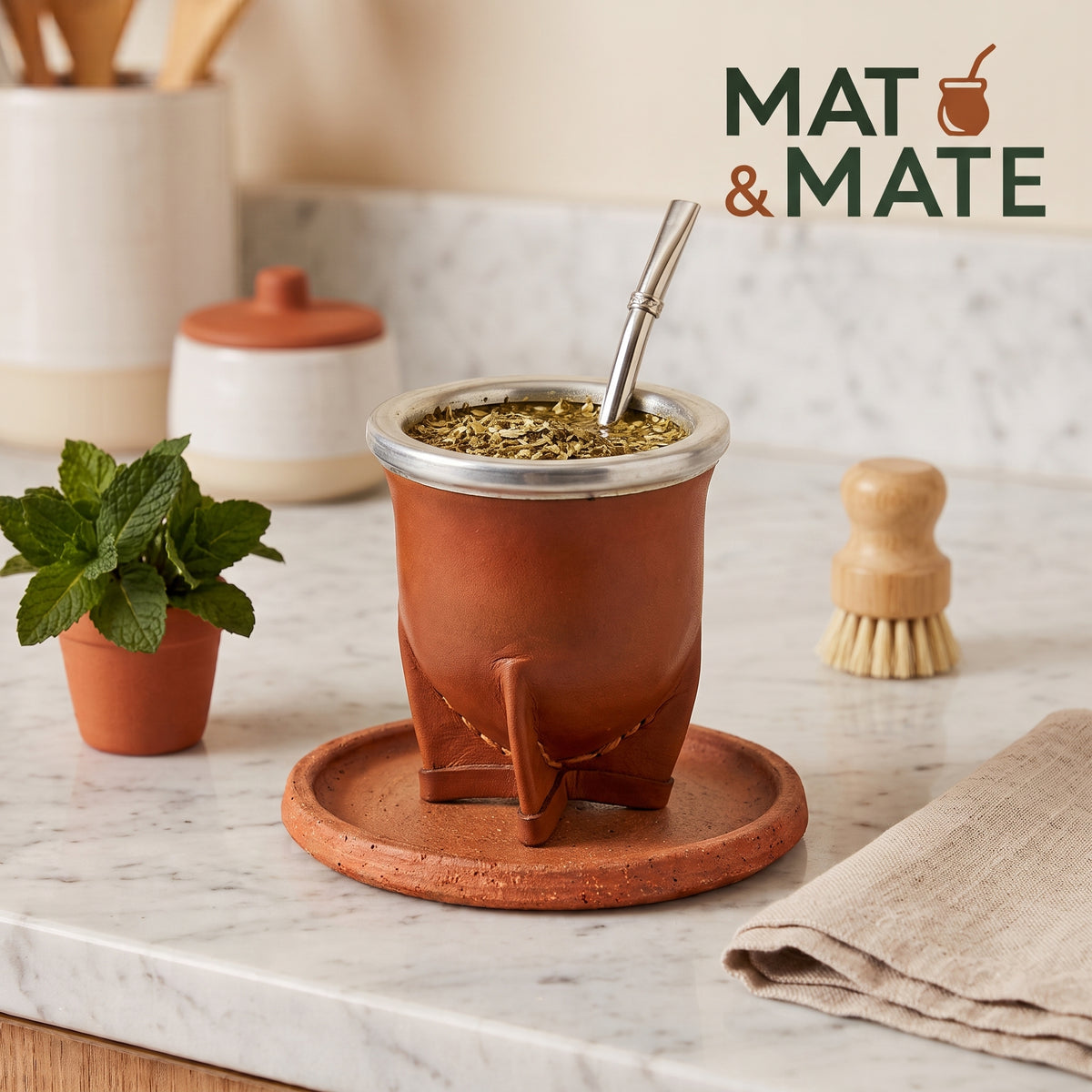 Mate de Vidrio Camionero forrado i skinn - marron/brun